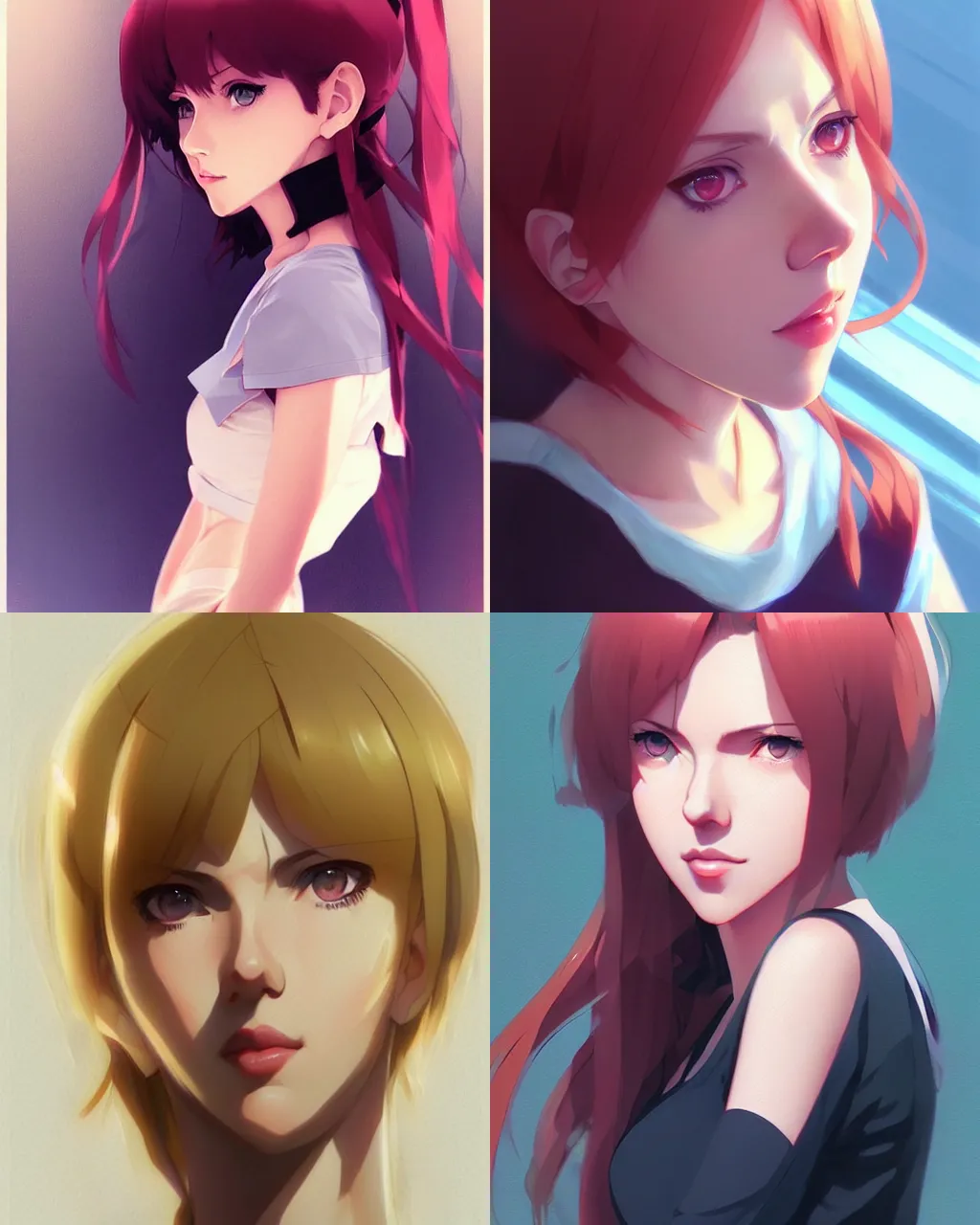 Prompt: portrait of Scarlett Johansson as anime girl by Krenz Cushart and Ilya Kuvshinov