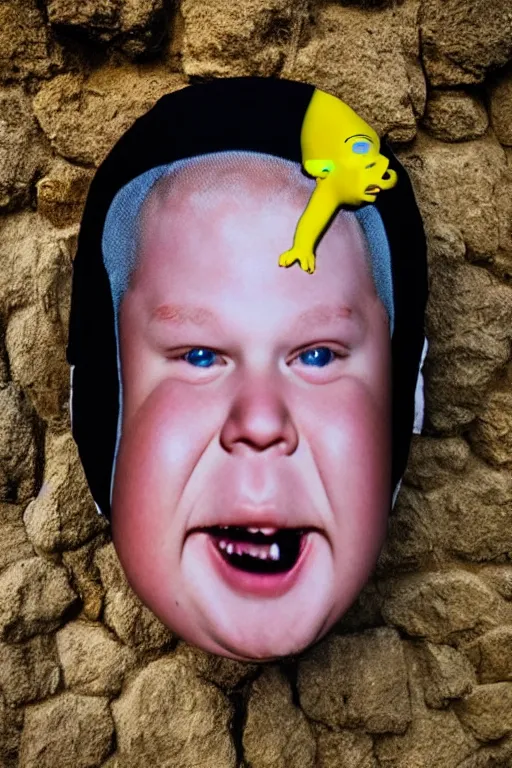 Image similar to Bobby Hill wearing a Bart Simpson mask Face Portrait, 8K Photography by Steve McCurry, unsettling