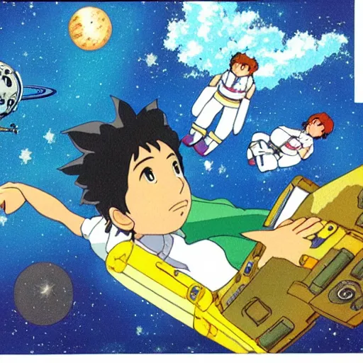 Image similar to couch flying through outer space studio ghibli