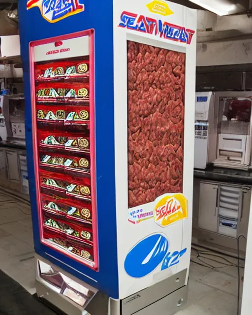 Prompt: SEGA meat vending machine