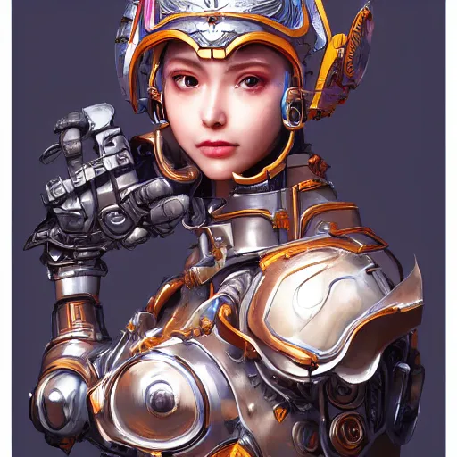 Image similar to studio portrait of lawful good colorful female holy mecha paladin absurdly beautiful, elegant, young sensual graceful woman, ultrafine hyperrealistic detailed face illustration by kim jung gi, irakli nadar, intricate linework, sharp focus, bright colors, matte, octopath traveler, final fantasy, unreal engine highly rendered, global illumination, radiant light, intricate environment