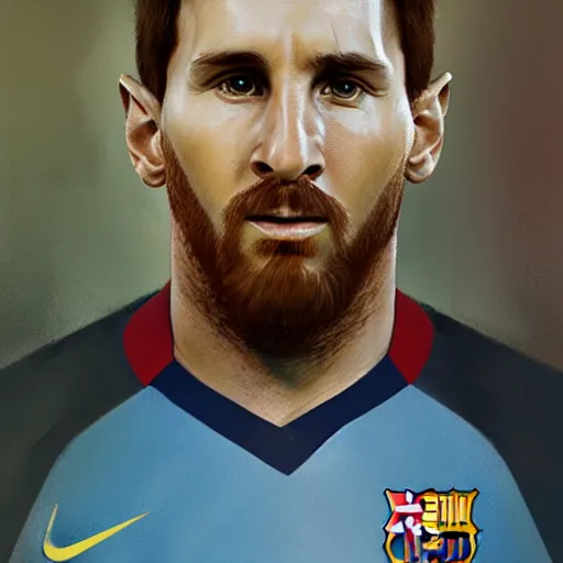 Image similar to a well designed portrait of Messi , detailed, realistic, Artstation, Greg Rutkowski, 8K resolution.