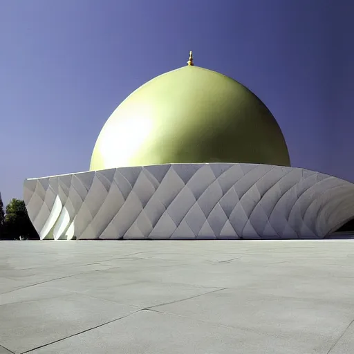 Prompt: mosque with dome by zaha hadid fantasy world