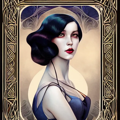 Prompt: an art nouveau, ( streamline moderne ), multi - racial portrait in the style of anna dittmann and charlie bowater and loish. very large, clear, expressive, and intelligent eyes. centered, ultrasharp focus, dramatic lighting, photorealistic digital matte painting, intricate symmetrical ultra detailed background.