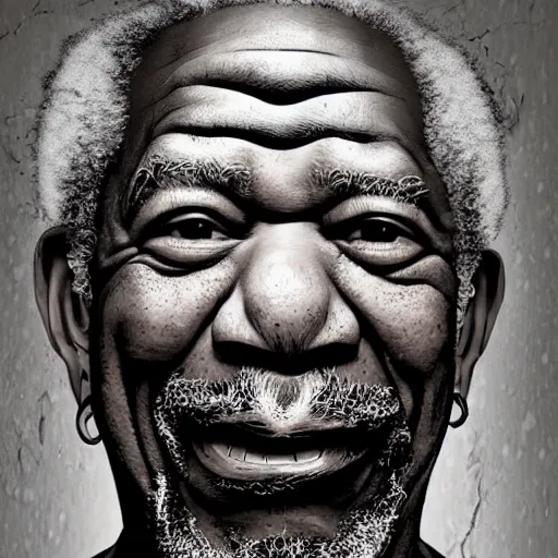 Image similar to morgan freeman in the style of hr giger