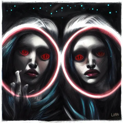 Image similar to two lovers channeling third eye energy in a dark room, midnight hour, by leon spillaert, artstation