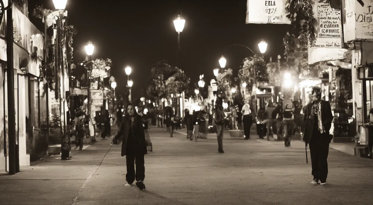 Image similar to a vampire walking on Ventura Boulevard, Los Angeles at night