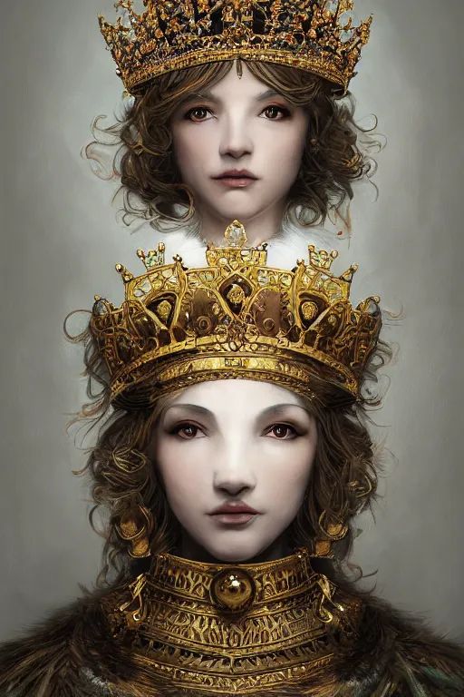 Image similar to anthropomorphic sheep queen, crown, oil on canvas, intricate, portrait, 8 k highly professionally detailed, hdr, cgsociety