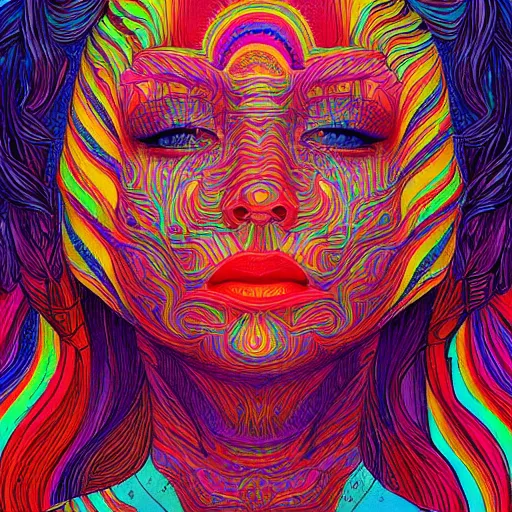 Prompt: the head of a beautiful rainbow woman, an ultrafine detailed illustration by james jean, final fantasy, intricate linework, bright colors, behance contest winner, vanitas, angular, altermodern, unreal engine 5 highly rendered, global illumination, radiant light, detailed and intricate environment