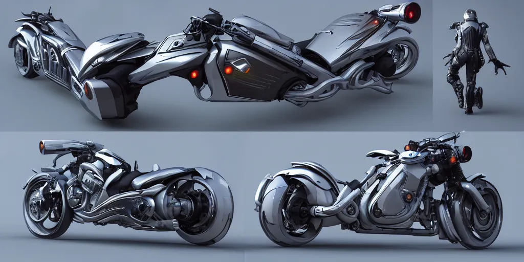 Prompt: a futuristic cyberpunk motorbike, 3D Showcase, Trending on ArtStation