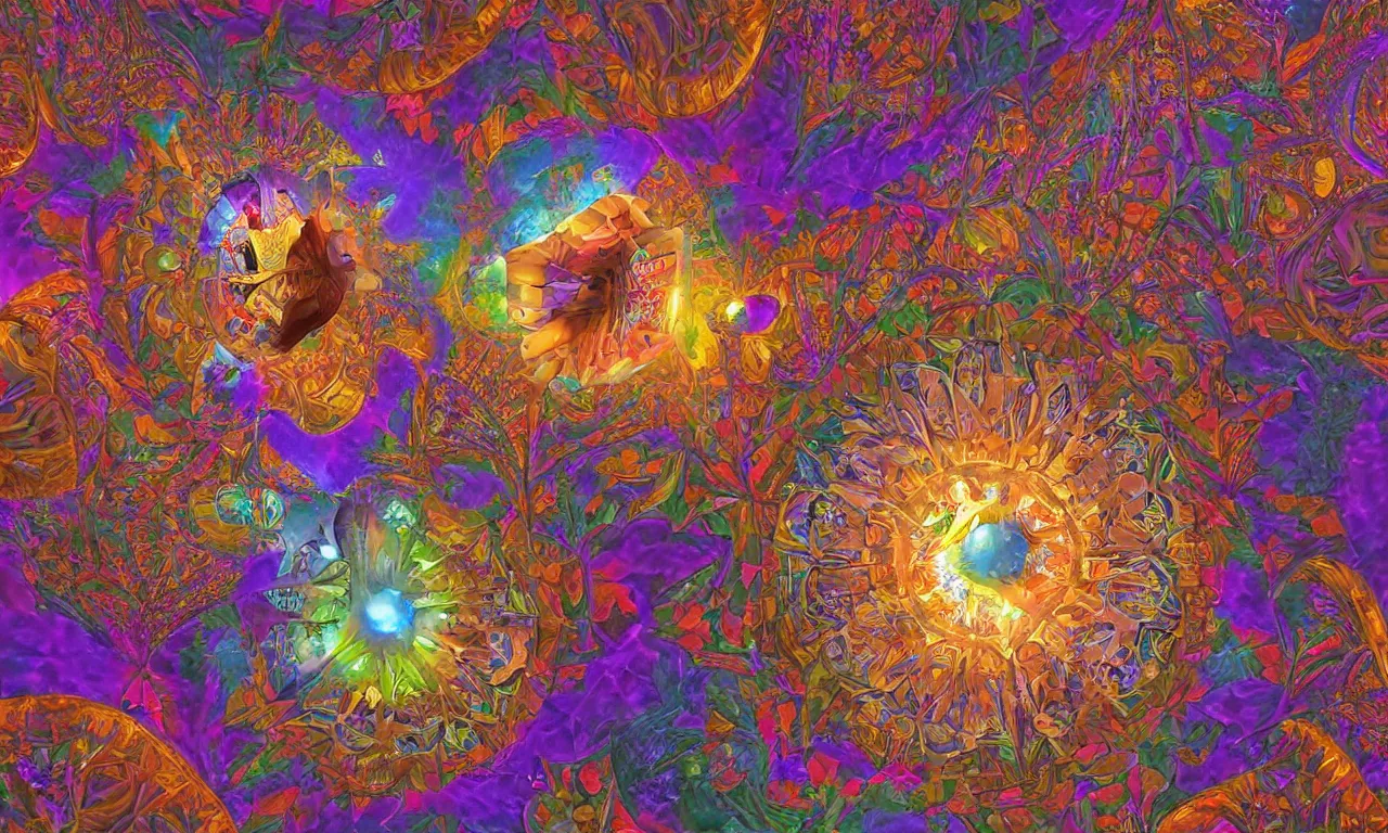 Image similar to voronoi engine laboratory 3 d volume kaleidoscope mandala fractal chakra digital multicolor stylized concept substance by artgerm, rossdraws, norman rockwell, magali villeneuve, gil elvgren, alberto vargas, earl moran, enoch bolles radiating a glowing aura global illumination ray tracing hdr