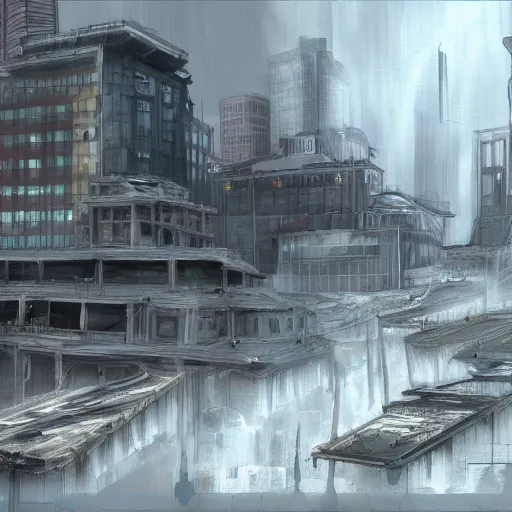 Prompt: seattle, abandoned and post - apocalyptic, concept art, digital painting