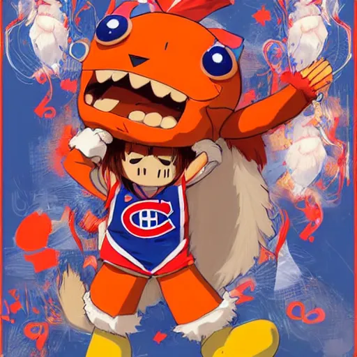 Image similar to anime Portrait of Youppi the Habs Montreal Canadiens Mascot as a very cute powerful and friendly pokemon, highly detailed anime, high evolution, 1990s, legendary, smooth, sharp focus, dynamic lighting, intricate, trending on ArtStation, illustration pokemon, art by WLOP