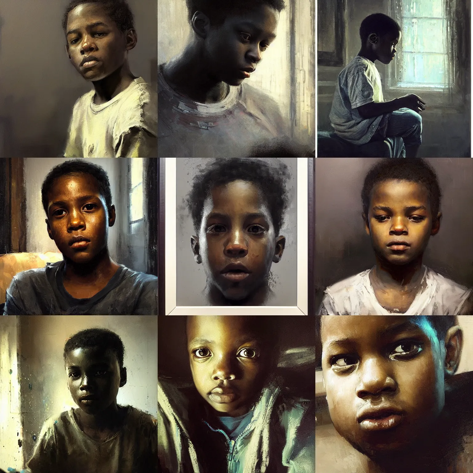 Prompt: a black boy playing video - game in your room, absurdly beautiful, elegant, ultrafine hyperrealistic detailed face, autiful painting by jeremy mann, only one head single portrait