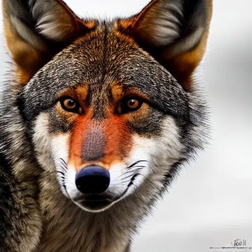 Prompt: professional photograph of a wild red wolf, high quality, hd, 8 k, 4 k, magnificent, award - winning, nature, nature photography, awe - inspiring, highly detailed, amazing