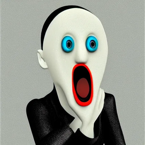 Prompt: the scream no background 3 d render, cartoon, 3. 5 mm, 2 d, realistic