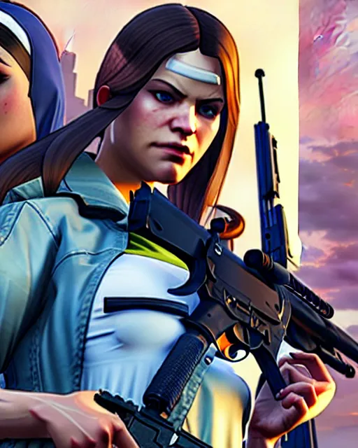 Image similar to gta 5, grand theft auto 5 cover art of ana from overwatch