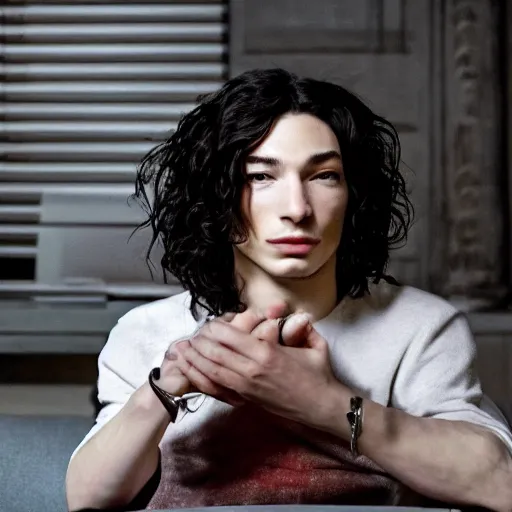 Prompt: !dream Ezra Miller sitting at his PC ddosing people