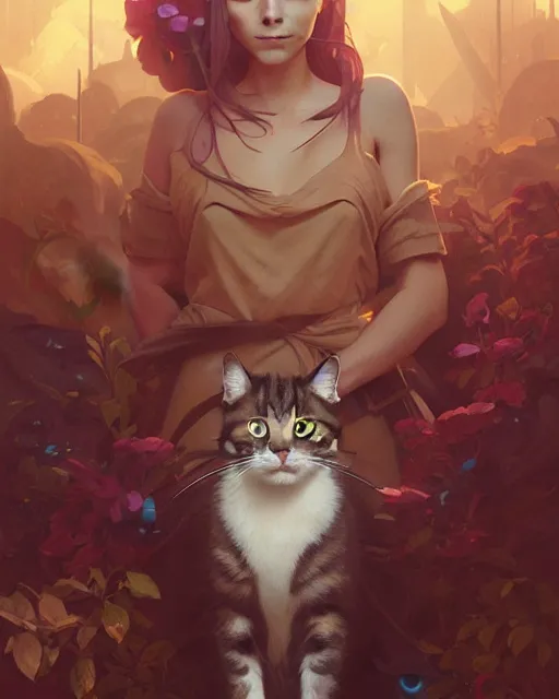 Image similar to highly detailed vfx portrait of a cat, unreal engine, greg rutkowski, loish, rhads, beeple, makoto shinkai and lois van baarle, ilya kuvshinov, rossdraws, tom bagshaw, alphonse mucha, global illumination, detailed and intricate environment