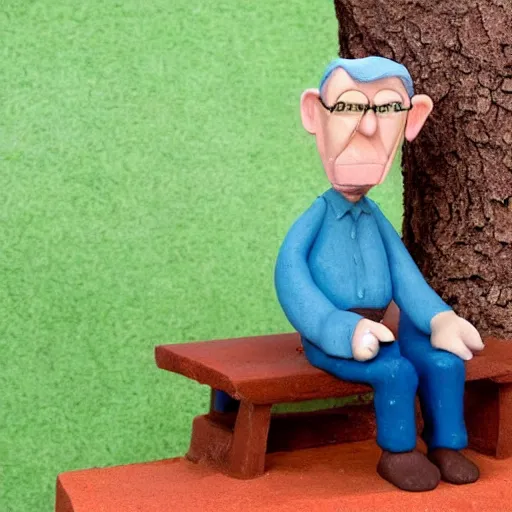 Prompt: An old man sitting on a bench, claymation