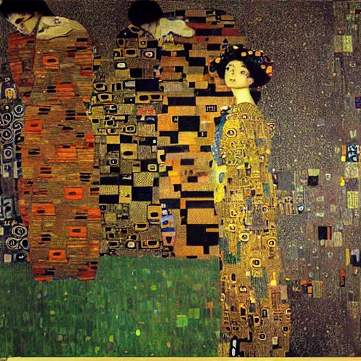 Image similar to glitch art by gustav klimt