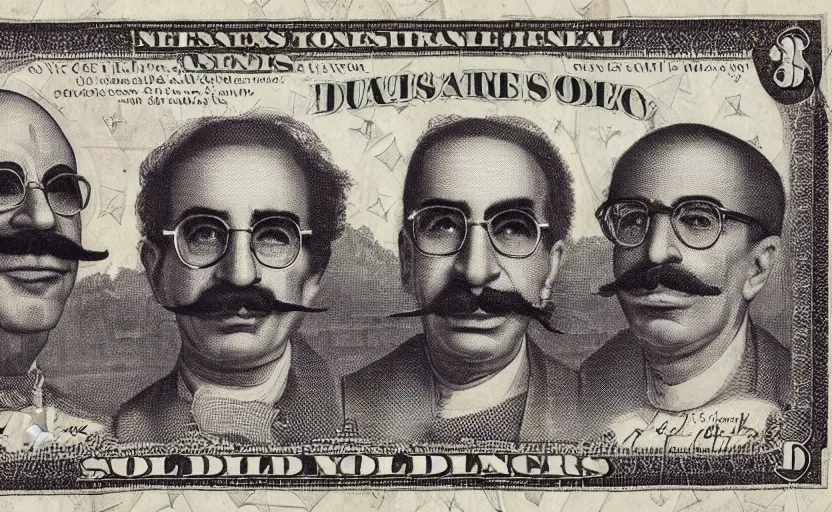 Image similar to rectangular photograph of three dollar u. s. currency note featuring groucho marx