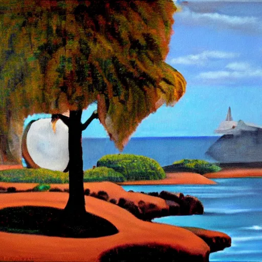 Image similar to The last day in paradise, oil on canvas, 1973