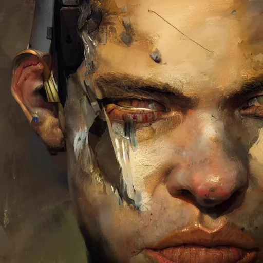 Image similar to a portrait oil painting by adrian ghenie and enki bilal, intricate detailed study of a nightmarish face : : ultra - detailed technical precision : : high definition 3 d render, unreal engine, hi - res textures