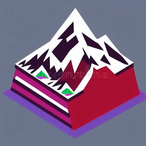 Image similar to isometric view of a mountain with red gems as resources, svg