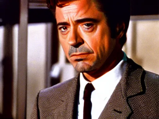 Prompt: a still of robert downey jr as columbo in columbo (1968)