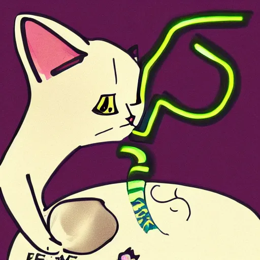 Prompt: A cat is fed with f letter, the cat face was happy, digital art