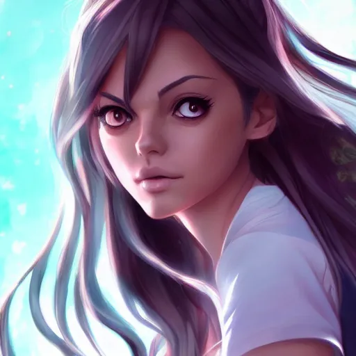 Image similar to mila kunis as an anime character, by charlie bowater, loish, artgerm, krenz cushart, wlop, trending on artstation