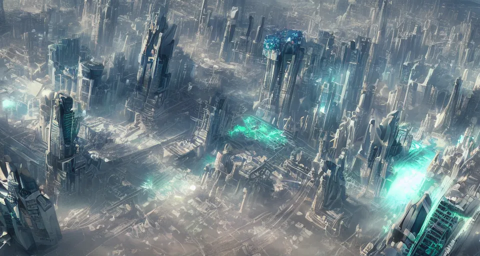 Prompt: view on futuristic city in the horizon, in style of solarpunk, detailed, sharp, 8 k