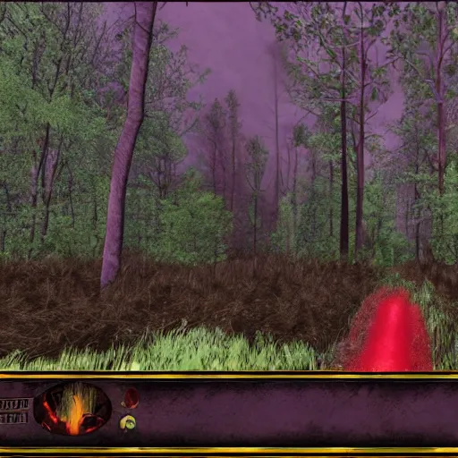 Prompt: scarlet witch horror game in a forest screenshot