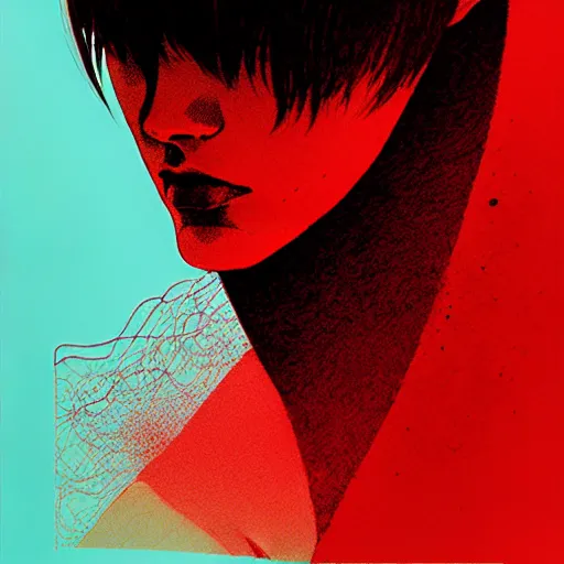 Image similar to portrait soft light, by killian eng and conrad roset, inspired by akira anime, etching, fine, sharp high detail, screen print,