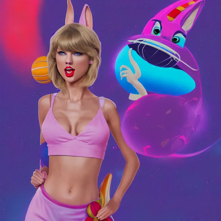 Image similar to portrait of Taylor Swift as Lola Bunny in Space Jam. HD, 4K. intricate abstract. intricate artwork. by Tooth Wu, wlop, beeple, dan mumford. octane render, trending on artstation, greg rutkowski very coherent symmetrical artwork. cinematic, hyper realism, high detail, octane render, 8k, iridescent accents