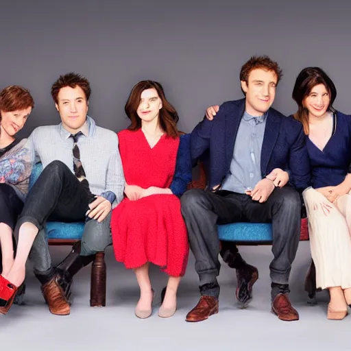 Prompt: The how i met your mother cast made from wool cute, studio light, professional photo