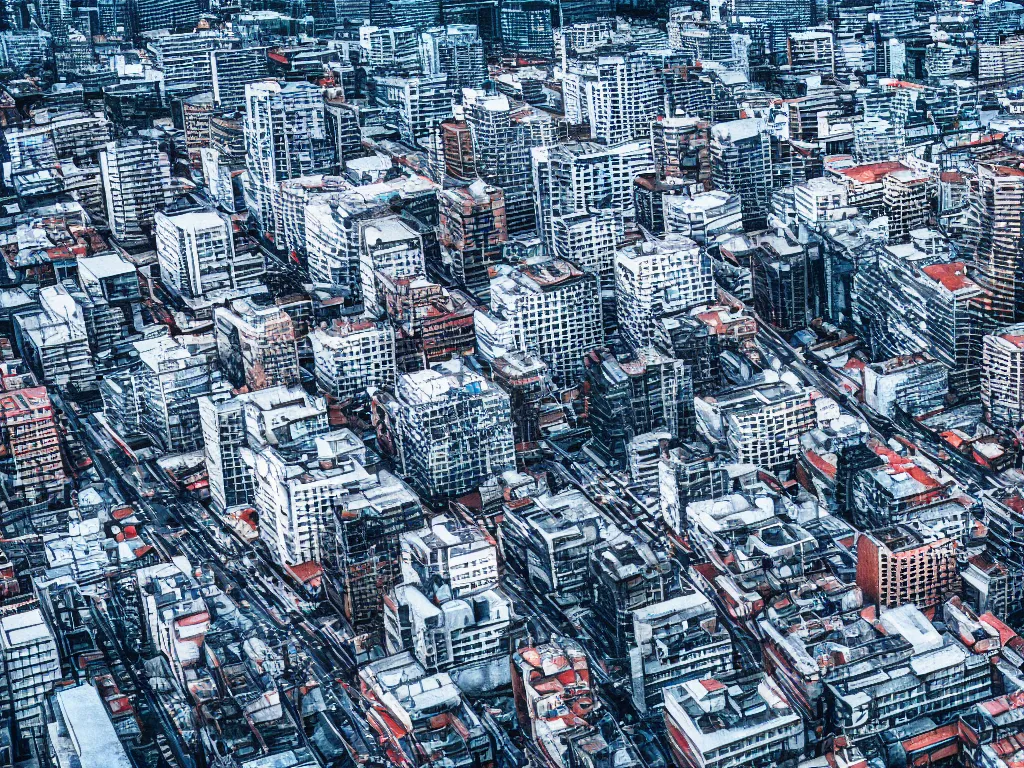 Image similar to drone view of a city, Brutalist architecture,sharp focus,telephoto lens,digital art 4k