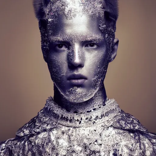 Image similar to a portrait of a beautiful young male wearing an alexander mcqueen armor made of cotton candy , photographed by andrew thomas huang, artistic