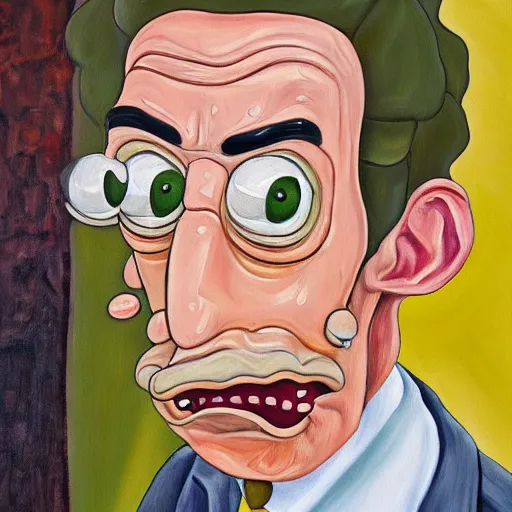 Image similar to high quality high detail painting by lucian freud, hd, portrait of rick and morty