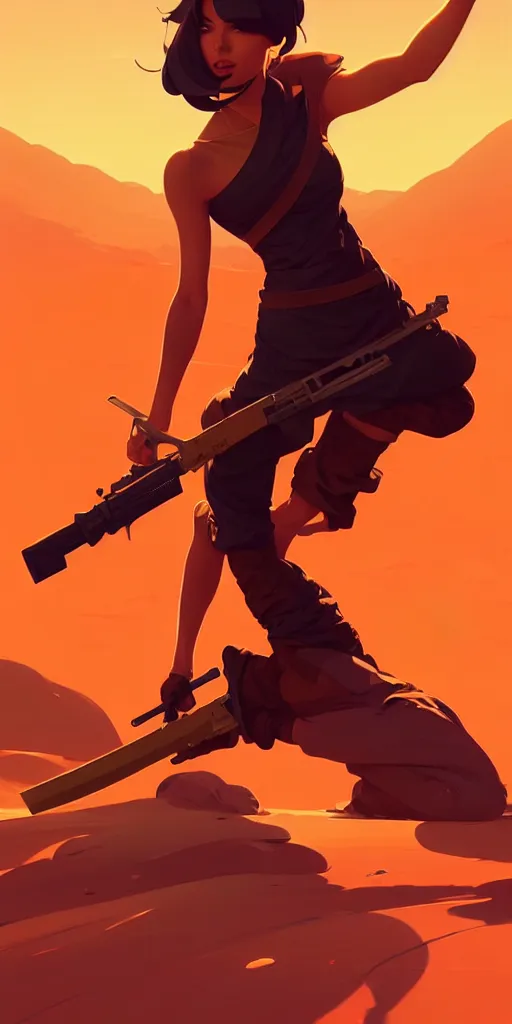 Image similar to smooth weapon, desert - colors, centered median photoshop filter cutout vector behance hd by artgerm, jesper ejsing, by rhads, makoto shinkai and lois van baarle, ilya kuvshinov, rossdraws, illustration, art by ilya kuvshinov and gustav klimt