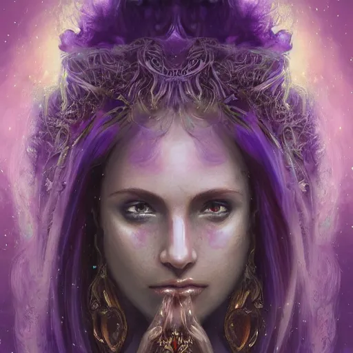 Prompt: epic portrait an nebulae goddess with flowing purple long hair and glowing purple eyes, sweaty skin, beautiful face, digital painting, artstation, concept art, soft light, hdri, smooth, sharp focus, illustration, fantasy, intricate, elegant, highly detailed, D&D, matte painting, in the style of Greg Rutkowski and Alphonse Mucha and artemisia, 8k, highly detailed, jurgens, rutkowski, bouguereau, pastoral, rustic, georgic, detailed concept art, illustration, colorful pastel, painting, detail, ultra detailed, digital art, 4K,