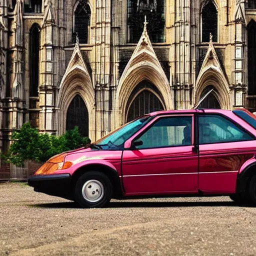 Prompt: a geo metro, parked in a cathedral