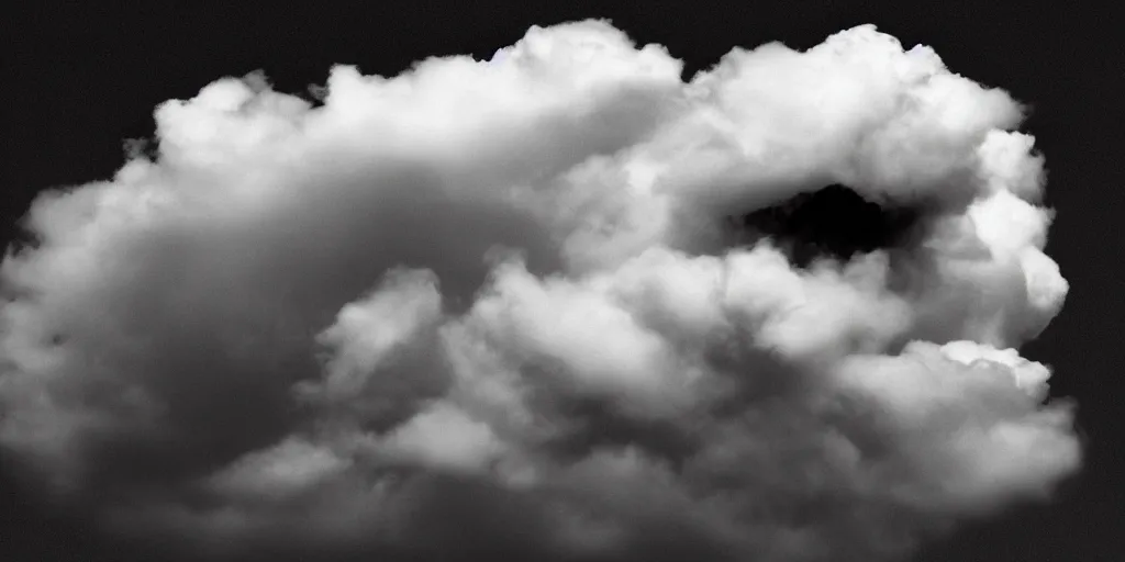 Image similar to side of an angry face in a realistic standalone cloud on black background