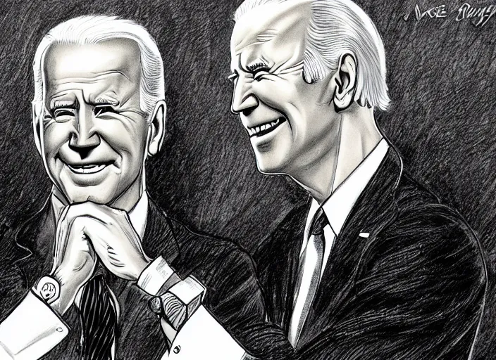 Prompt: joe biden illustration by mike ploog