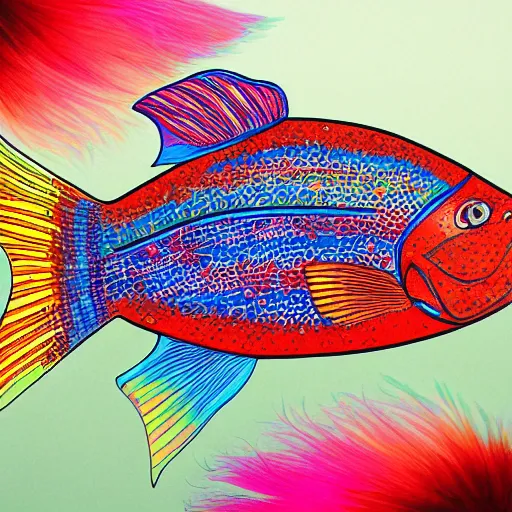 Prompt: a colourful beautiful fish, hyper - detailed