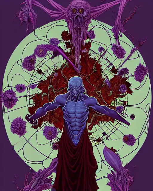 Image similar to the platonic ideal of flowers, rotting, insects and praying of cletus kasady carnage thanos dementor wild hunt doctor manhattan chtulu nazgul mandala ponyo davinci, d & d, fantasy, ego dissolution, scary, decay, dmt, art by artgerm and greg rutkowski and alphonse mucha and giuseppe arcimboldo