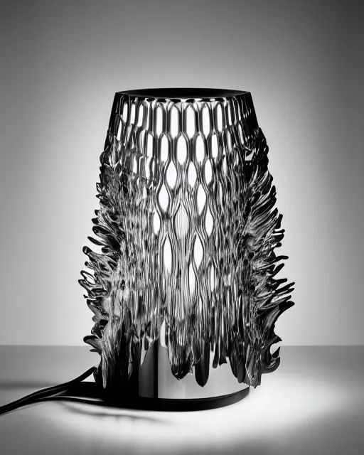 Image similar to table lamp designed by iris van herpen, advertising photography