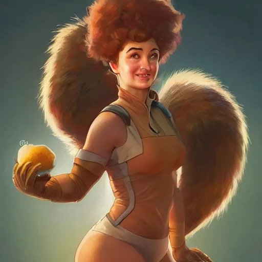 Prompt: milana vayntrub as squirrel girl, highly detailed, digital painting, artstation, concept art, sharp focus, illustration, cinematic lighting, art by artgerm and greg rutkowski and alphonse mucha