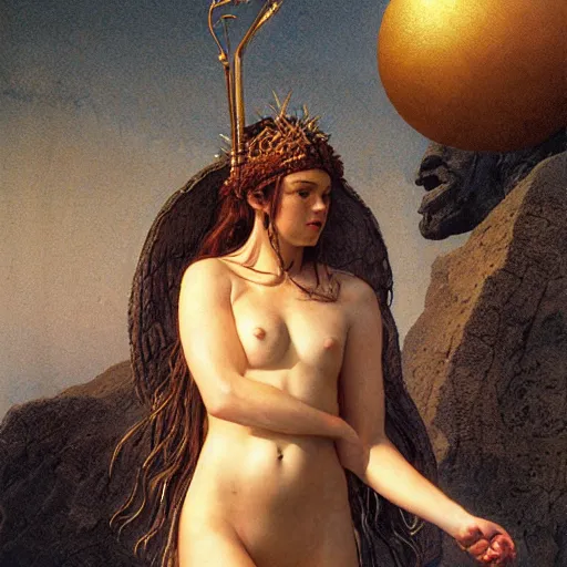 Prompt: Birth of Athena from the head of Zeus, hyperrealism, no blur, 4k resolution, ultra detailed, style of Greg Rutkowski, Carlos Schwabe, Dragan Bibin, Carl Spitzweg, Georges Desvallières, Tyler Edlin, Frank Frazetta